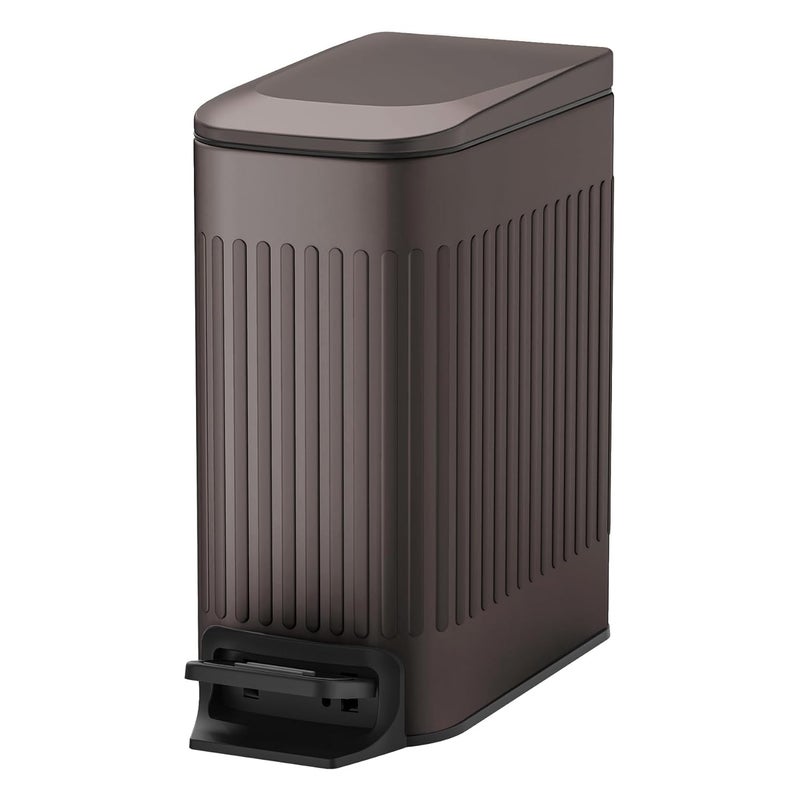 TIPGO Slim Bathroom Trash Can with Lid Soft Close, Step Pedal, 6 Liter / 1.6 Gallon Stainless Steel Trash Bin, Small Garbage Cans for Bedroom, Office, Kitchen (Brown) - Image 1